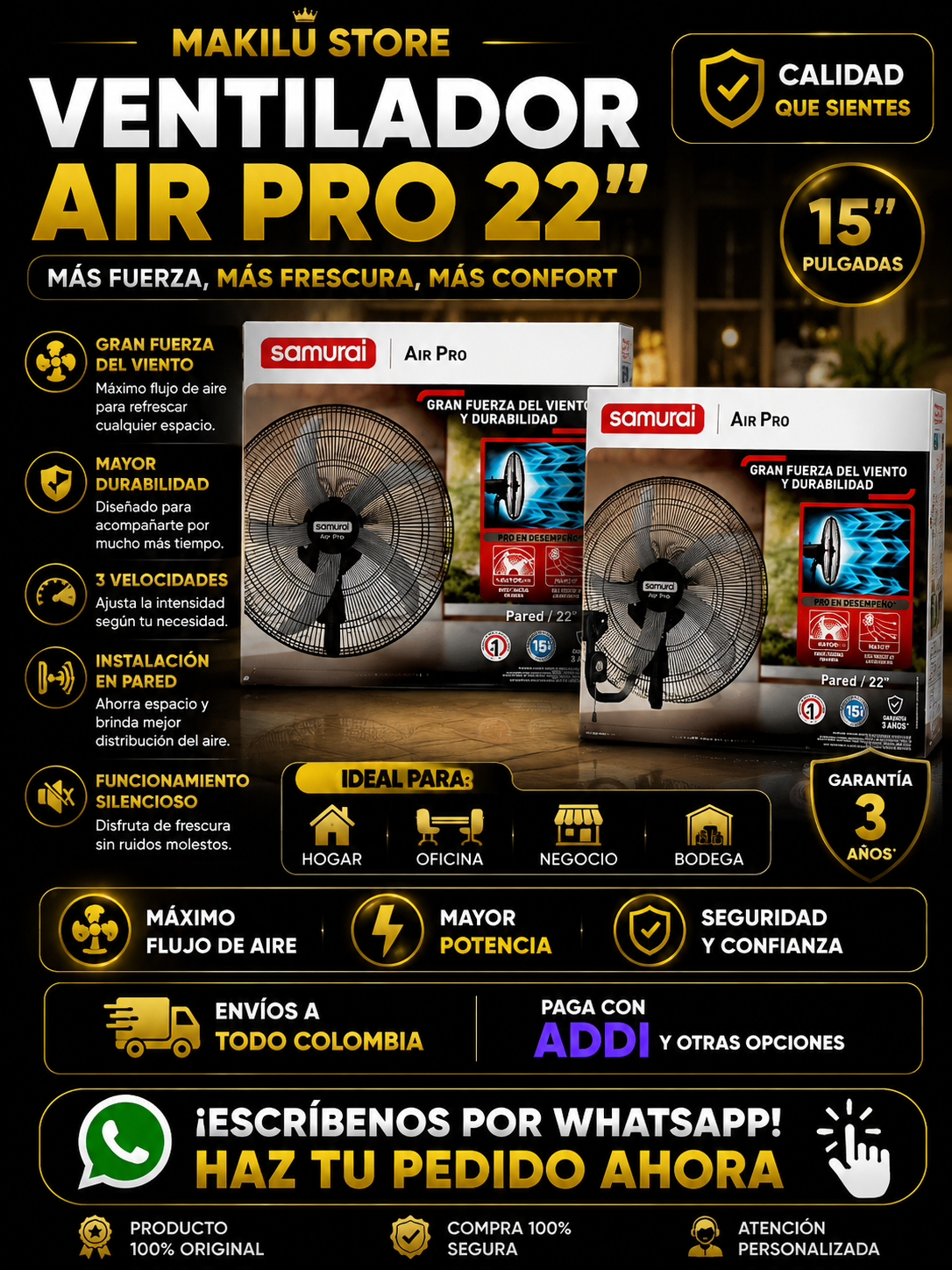 Ventilador Samurai Pared Industrial 22"
