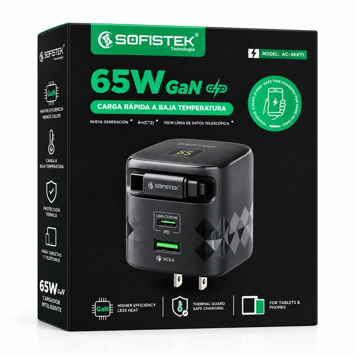 Cargador 65w Cable Retráctil