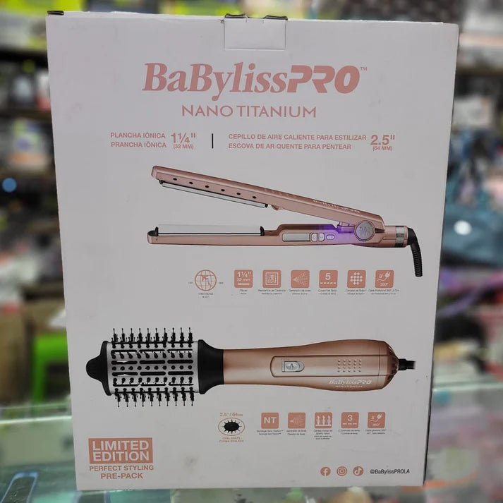 Combo Baby Liss Rosa Gold - Plancha Digital Mediana + Cepillo Secador