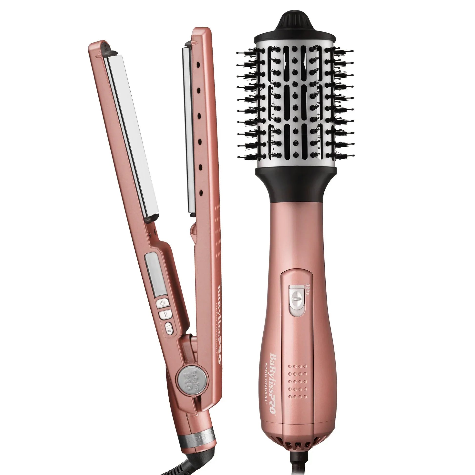 Combo Baby Liss Rosa Gold - Plancha Digital Mediana + Cepillo Secador