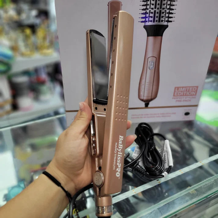 Combo Baby Liss Rosa Gold - Plancha Digital Mediana + Cepillo Secador